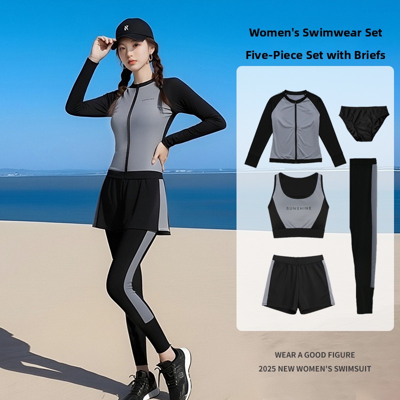 Snorkel Set - 2025年冬用女性用長袖水着サーフィンシュノーケリング保守的な4ピースセットクラゲ対策スポーツサーフィン水着