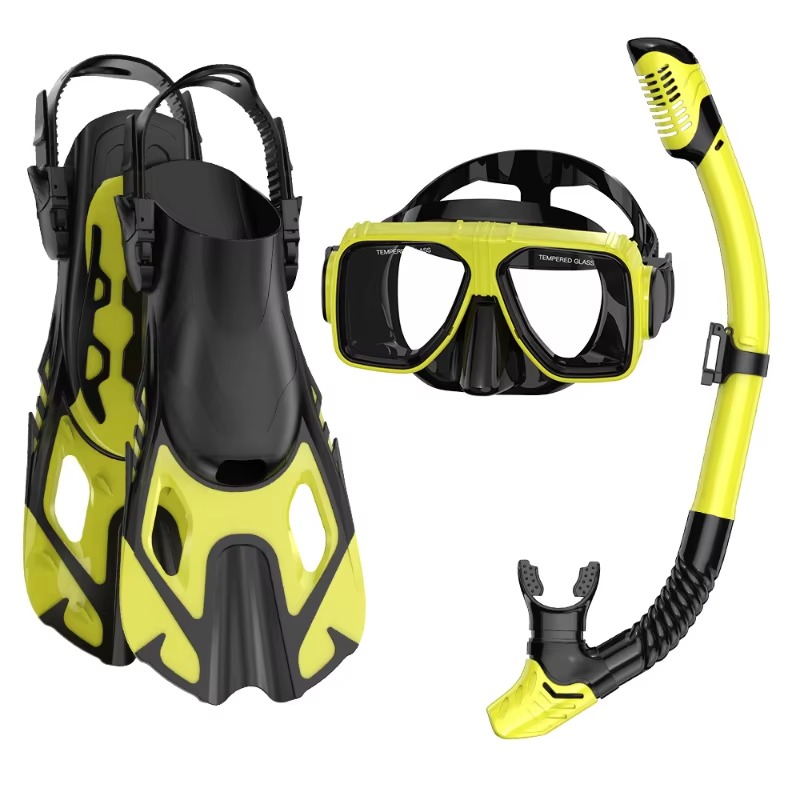 Snorkel Set - プロ仕様3ピースシュノーケルダイビングキット シリコンマスク シュノーケルチューブ＆フィン 水泳シュノーケリング ウォータースポーツセット