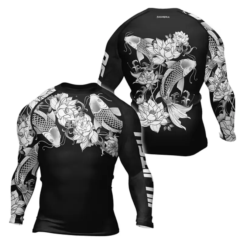 Rash Guard - 3Dプリントの長袖メンズレトロ速乾コンプレッションシャツ。フィットネス、柔術、ラッシュガード、ジムトレーニング用トップス。2026年新作。