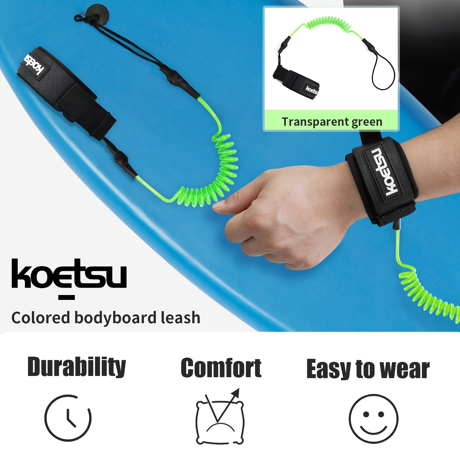 KOETSU ボディボードリーシュ、5mm TPU コイル状 - Surfboard Leash のレビューと価格