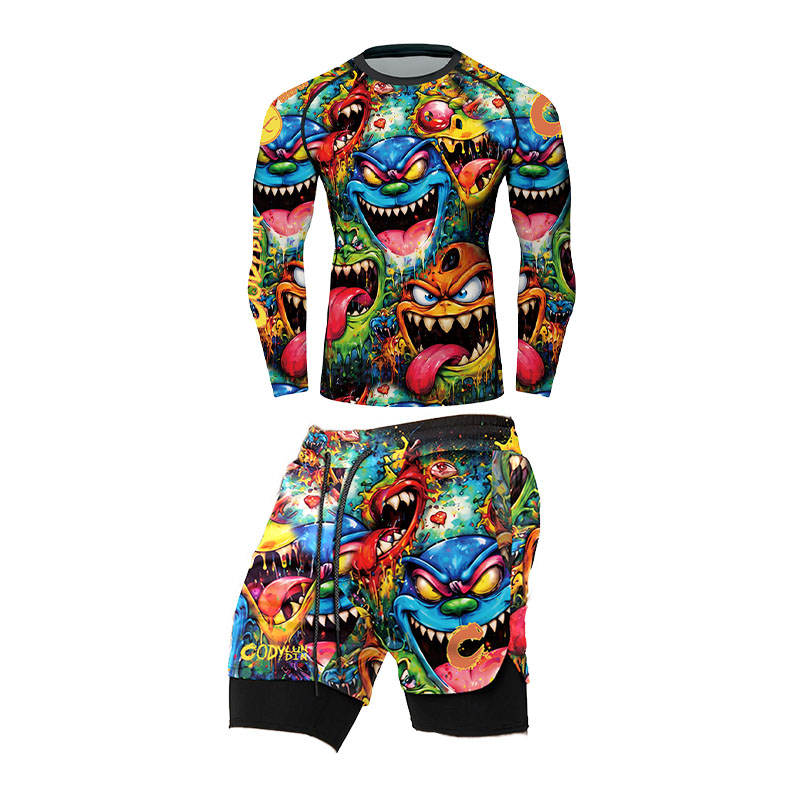 3Dカラフルモンスターグラフィティ柄、メンズ用コンプレッショ - Rash Guard のレビューと価格
