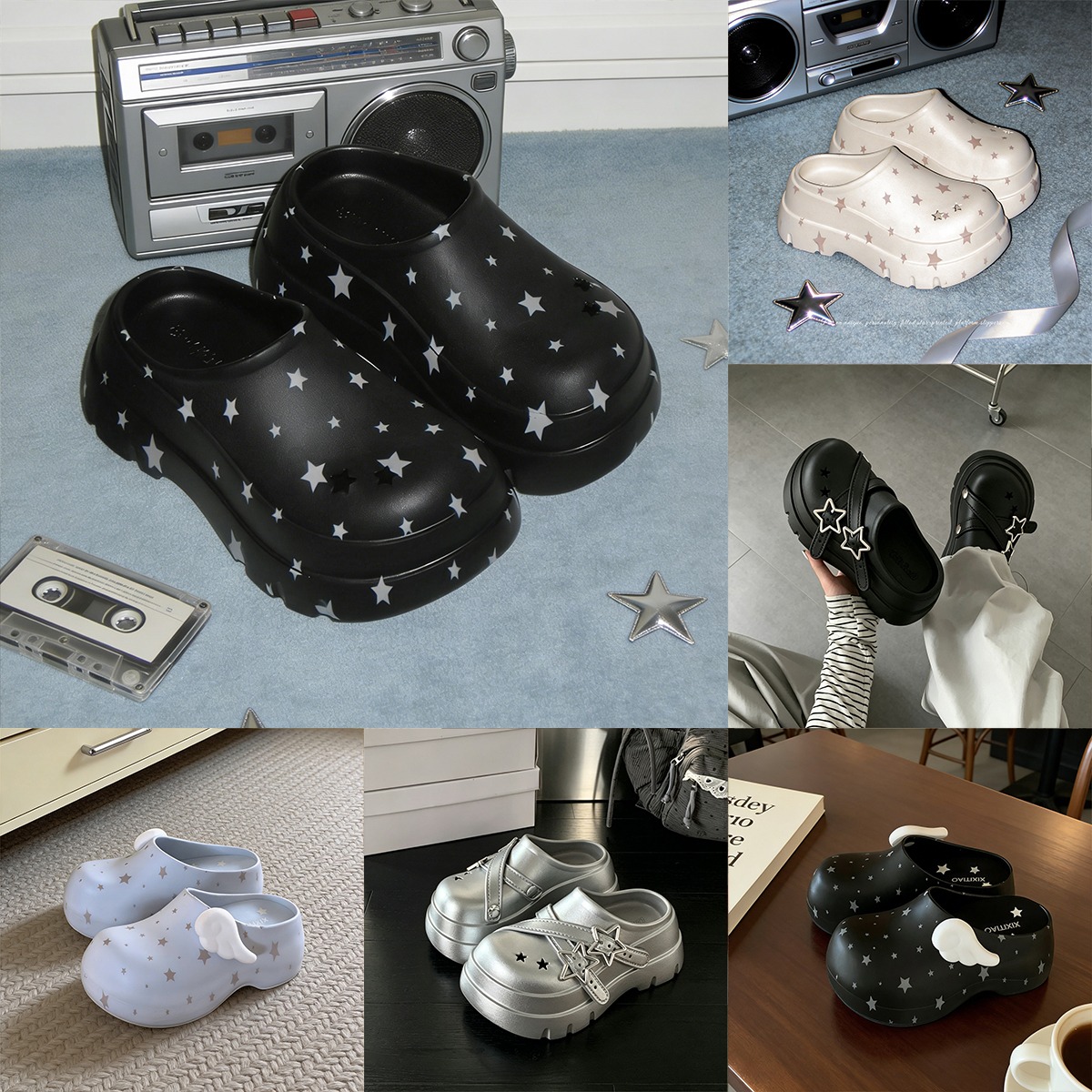 夏の新作、女性用プラットフォームサンダル。Y2K風のスター柄 - Water Shoes のレビューと価格