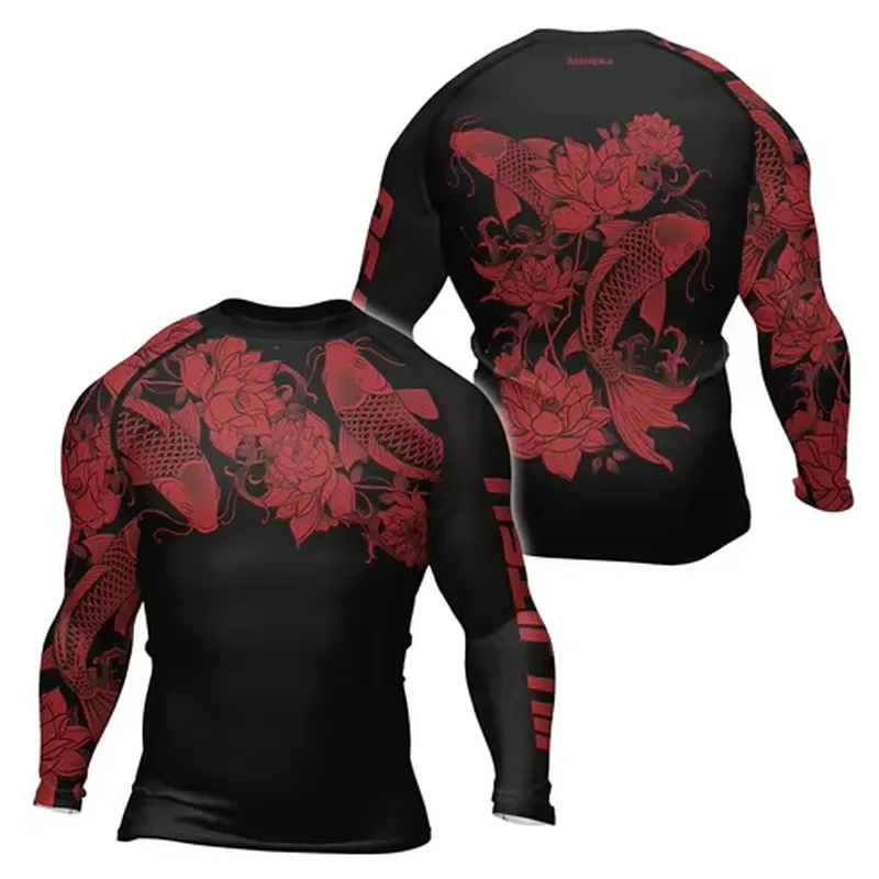 3Dプリントの長袖メンズレトロ速乾コンプレッションシャツ。フ - Rash Guard のレビューと価格