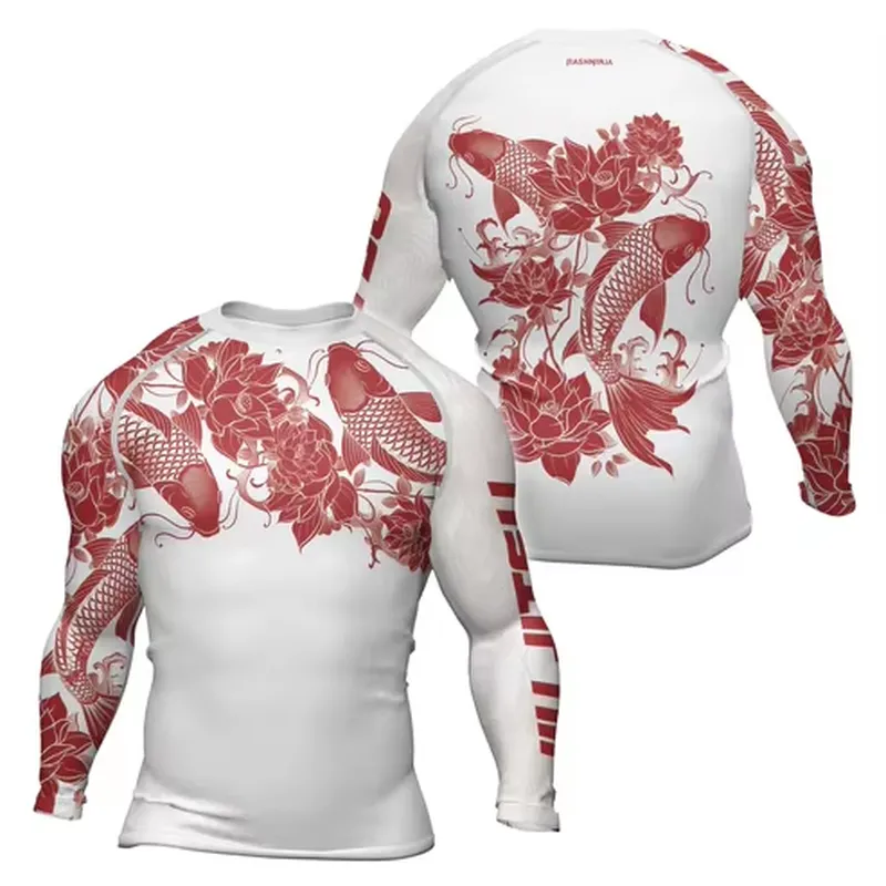 3Dプリントの長袖メンズレトロ速乾コンプレッションシャツ。フ - Rash Guard のレビューと価格